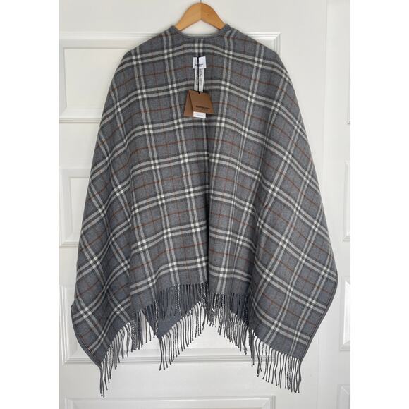 NEW Burberry Plaid Poncho Cape Shawl Fringe Wool Authentic NWT! - Picture 9 of 11